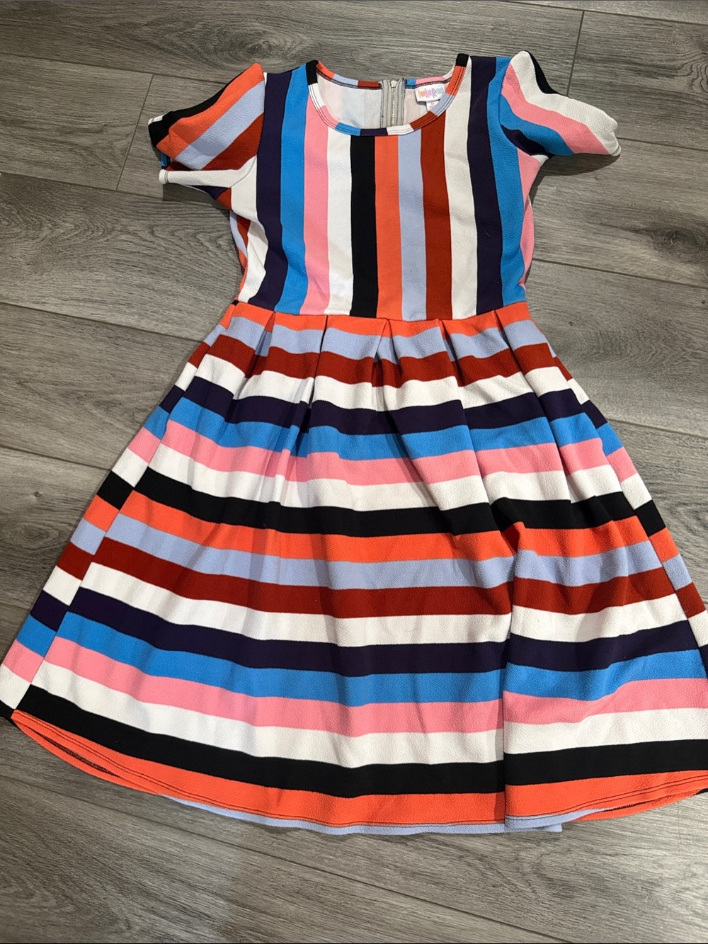 LuLaRoe Striped Fit-and-Flare Dress in Pink, Blue & Orange